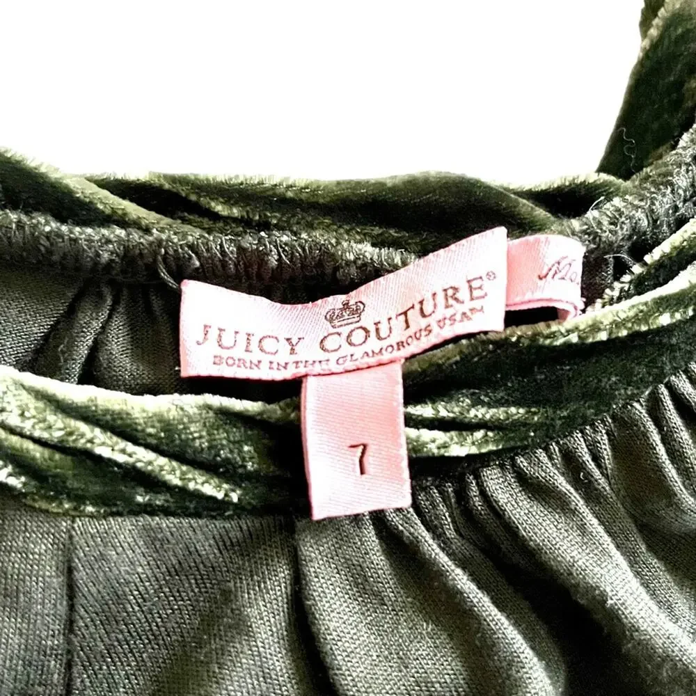 Juicy Couture girls green jersey shift dress velvet trim size 7